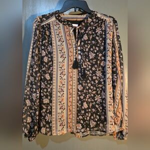 Lost + Wander Floral Stripe Blouse - Black and Cream